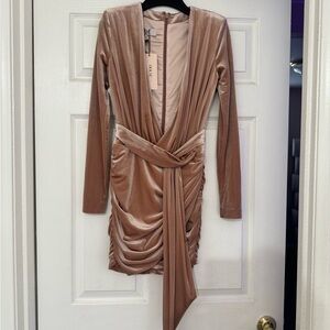 Elegant Tan Long-Sleeve Dress